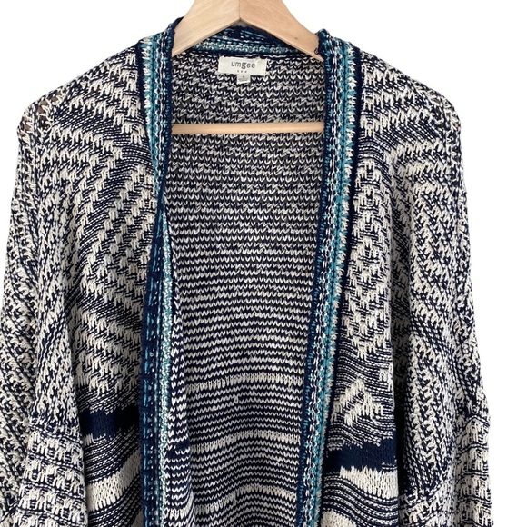 UMGEE Open Front Cascading Patterned Longline Cardigan - Picture 3 of 12